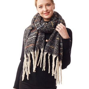 Oversized Ladies Black Fringe Scarf - Brand New